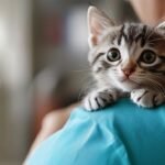 medico veterinario segurando gatinho filhote ilustrando o tema cuidados com a saude dos gatos